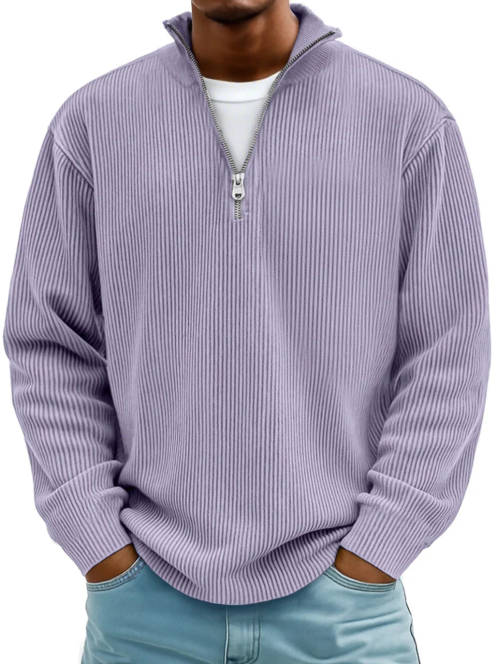 Versatile men's casual half-zip sweater in a classic ribbed design for everyday wear.