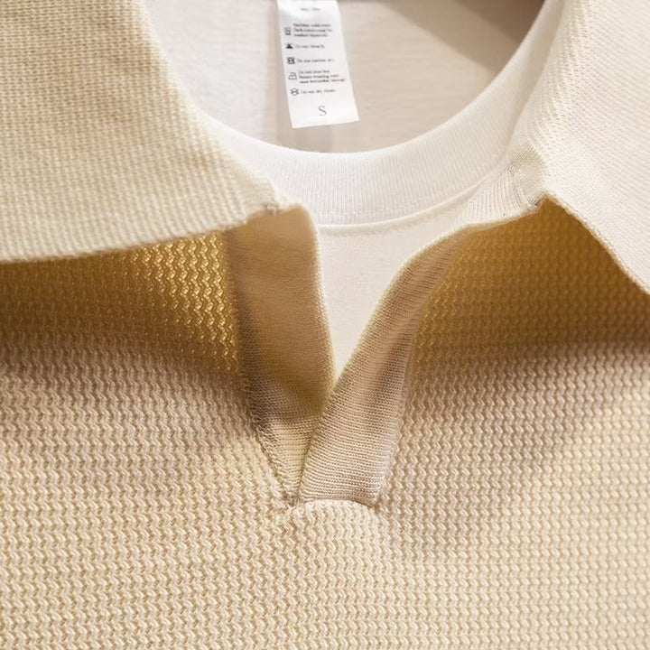 Men's fall fashion ribbed knit polo sweater. A comfortable, long sleeve top for layering.