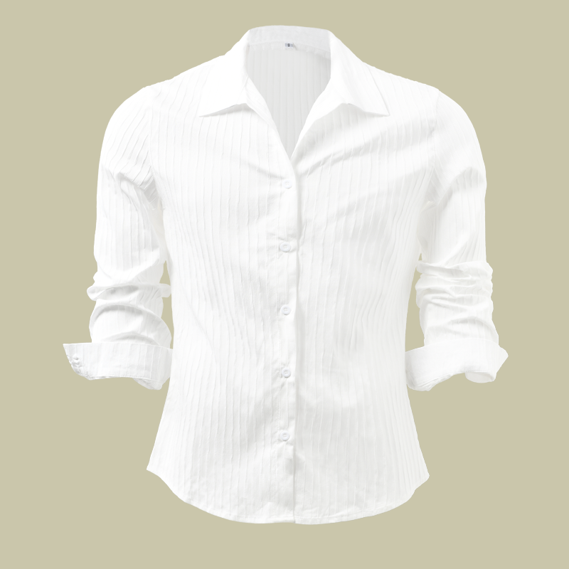 Men's ribbed long sleeve button front shirt styled for smart casual, ideal for everyday wear.