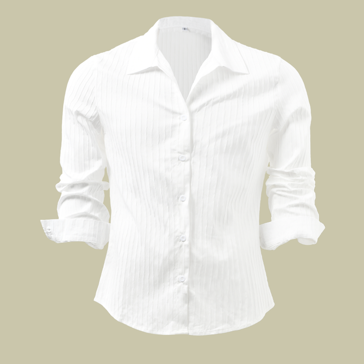 Men's ribbed long sleeve button front shirt styled for smart casual, ideal for everyday wear.