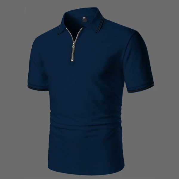 Versatile men's breathable short sleeve zip polo shirt, ideal for casual wear, summer style & everyday comfort.