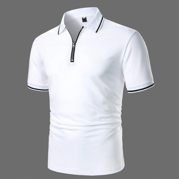 Men's short sleeve zip polo shirt for smart casual occasions. A stylish, comfortable & versatile top for summer.