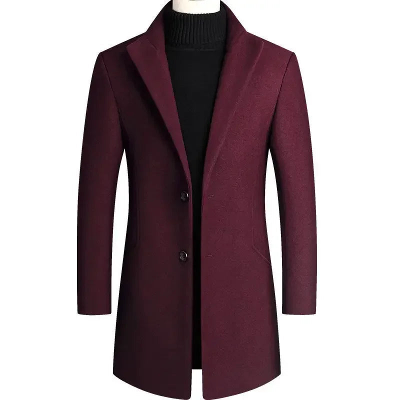 Men's stylish slim-fit all-season coat in elegant black, perfect for versatile formal or casual outerwear.