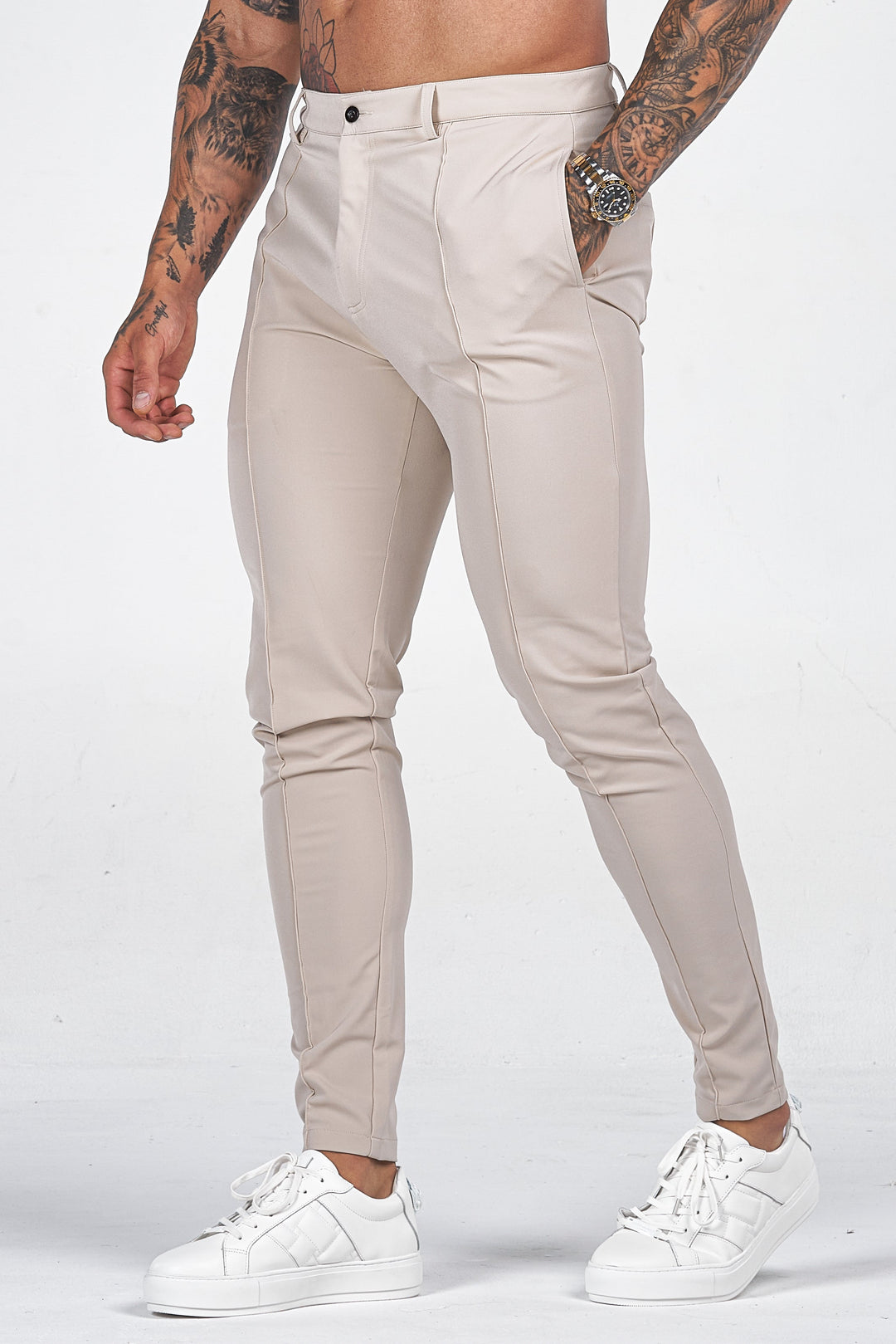 Men's stylish slim fit chino trousers in a classic color, perfect for modern elegance & versatile wear.