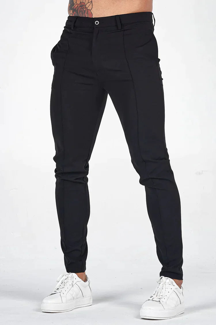 Men's slim fit workwear trousers, ideal for the office. Smart, modern, and comfortable men's chinos.