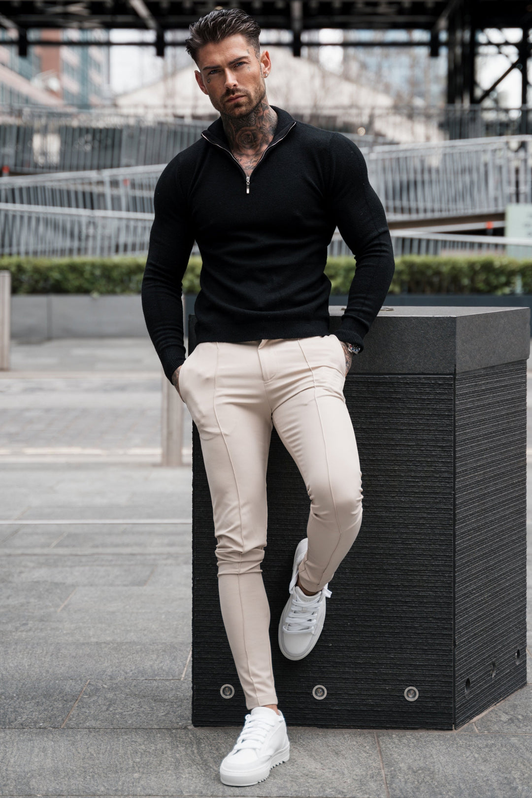 Gray men's slim fit chinos, perfect for a modern, elegant look. Versatile for casual or workwear.
