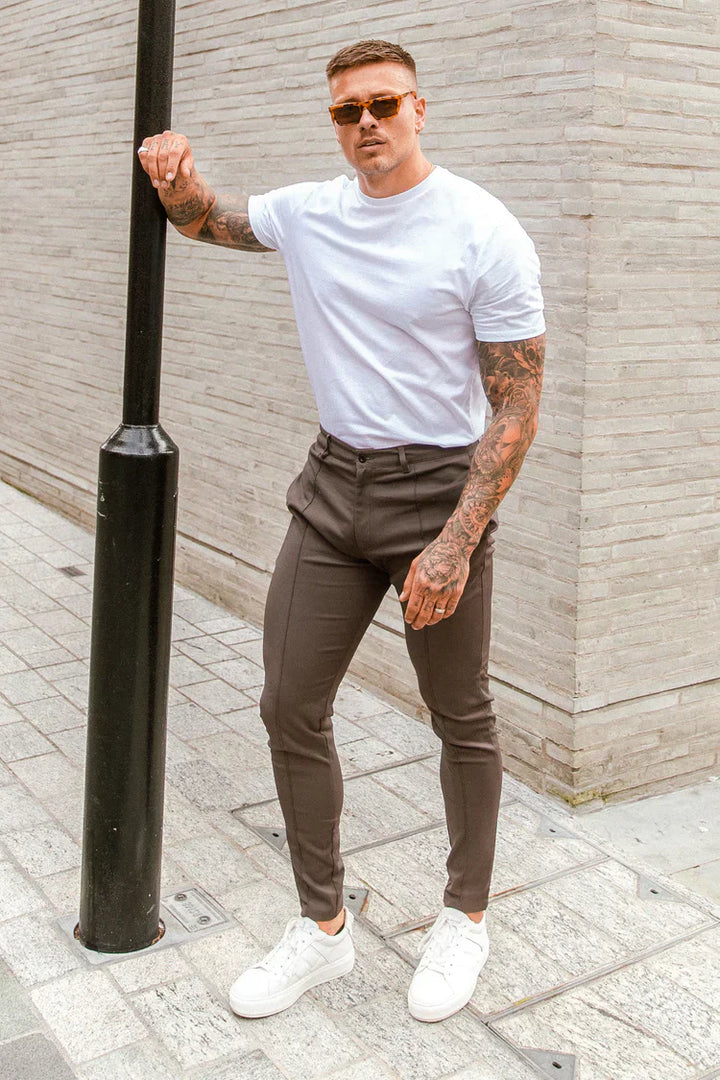 Men's comfortable slim fit trousers designed for modern movement & elegance. Perfect everyday chinos.