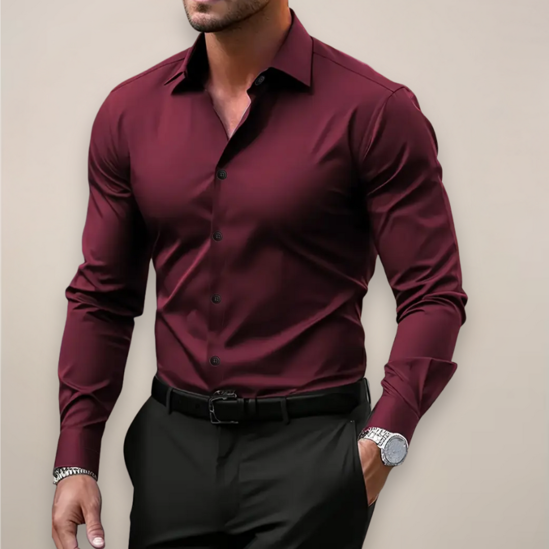 Casual slim fit men's long sleeve shirt in blue for spring fashion, ideal for formal or business casual