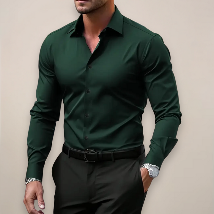Stylish men's pink cotton blend slim fit shirt, perfect for spring, formal events or casual wear