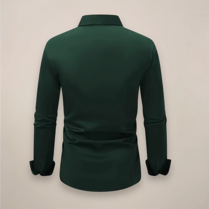 Stylish black slim fit men's formal shirt, long sleeve cotton blend, a versatile spring wardrobe essential