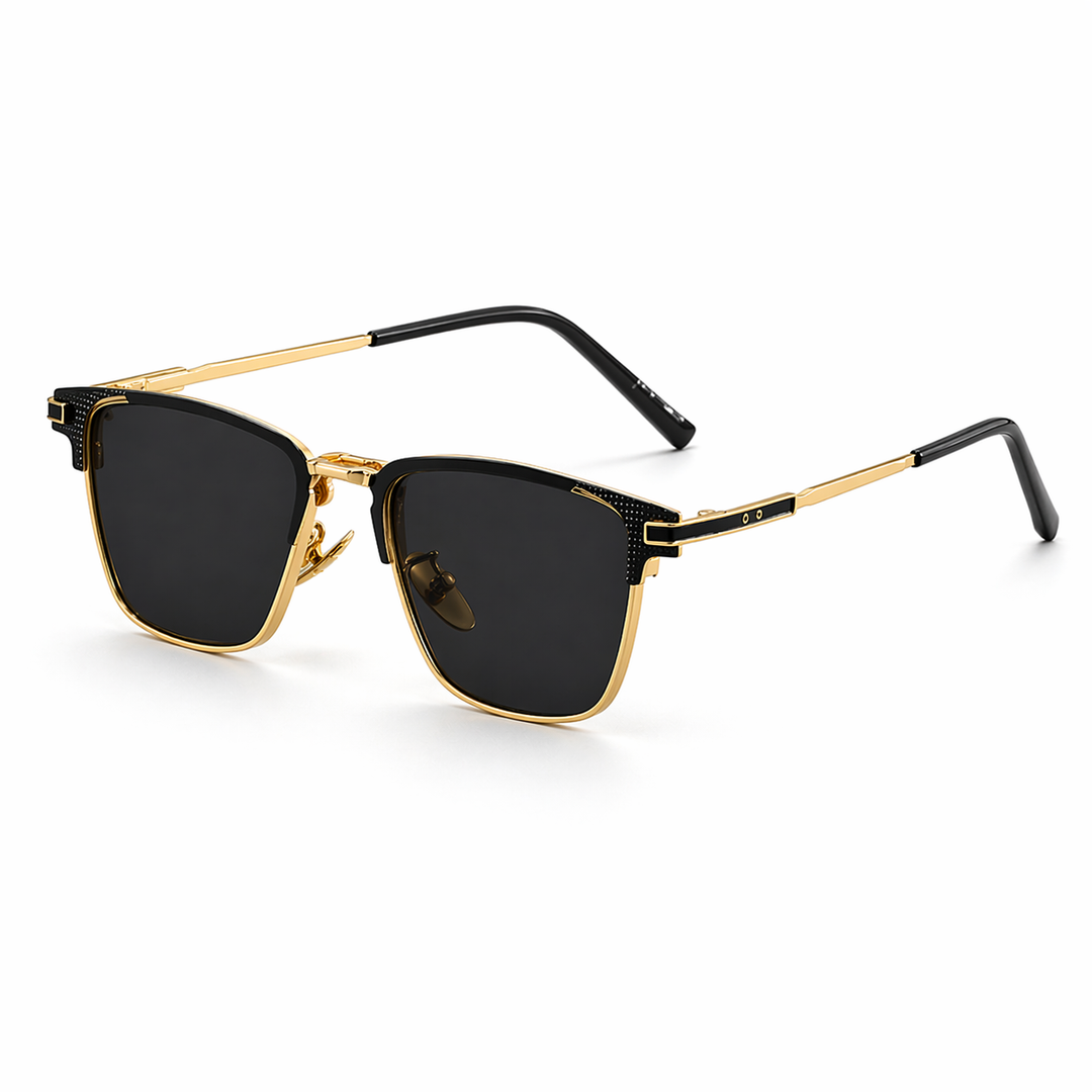 Sophisticated men's square frame sunglasses. Features sleek metal trim & dark lenses for modern street style & eyewear.