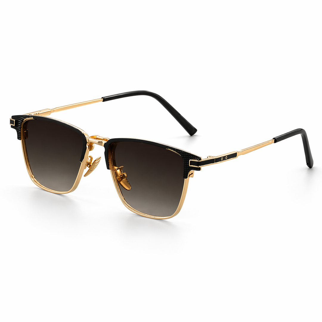 Durable men's square frame sunglasses with lightweight metal trim & dark lenses, ideal for stylish summer eyewear.