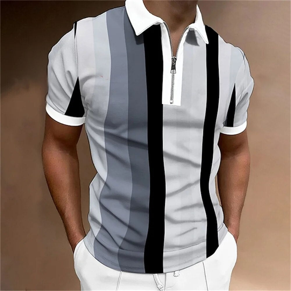 Comfortable men's striped polo shirt, versatile casual wear for summer & spring outfits.
