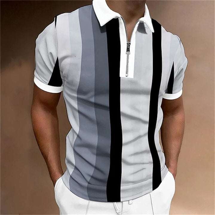Comfortable men's striped polo shirt, versatile casual wear for summer & spring outfits.