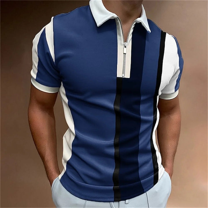 Versatile men's striped polo top, a stylish choice for spring & summer casual fashion.