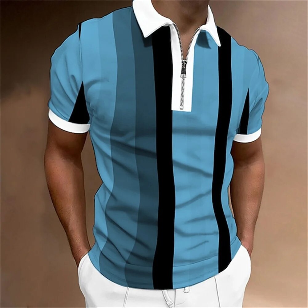 Comfortable & stylish men's striped polo, essential for everyday smart casual fashion.