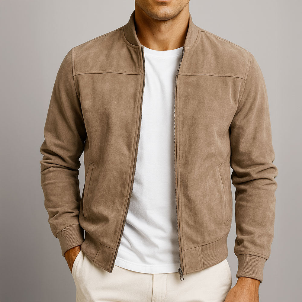 Suede-look men's summer jacket, stylish & comfortable. Modern fit, ideal for smart casual or everyday wear.