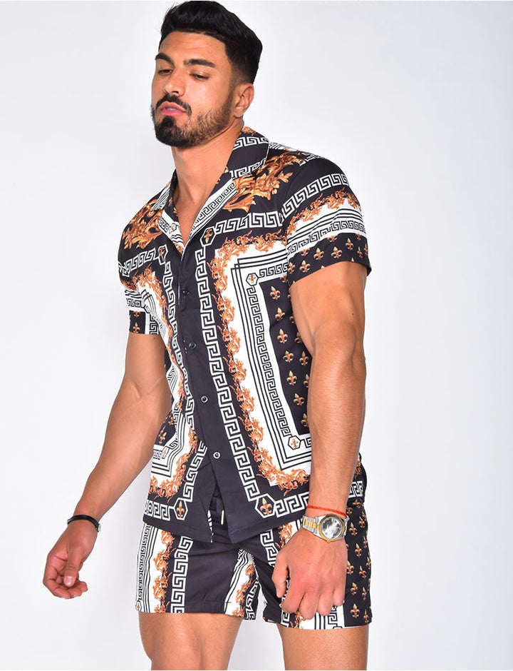 Essential men's summer outfit: a stylish short sleeve shirt and coordinating shorts for hot weather.