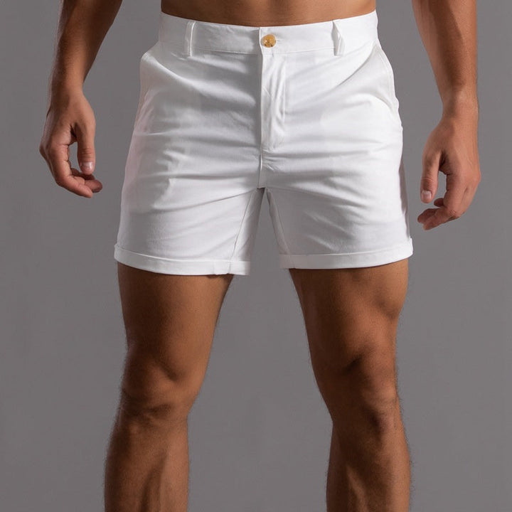 Men's stylish tailored chino shorts in a classic summer color, perfect for casual elegance.