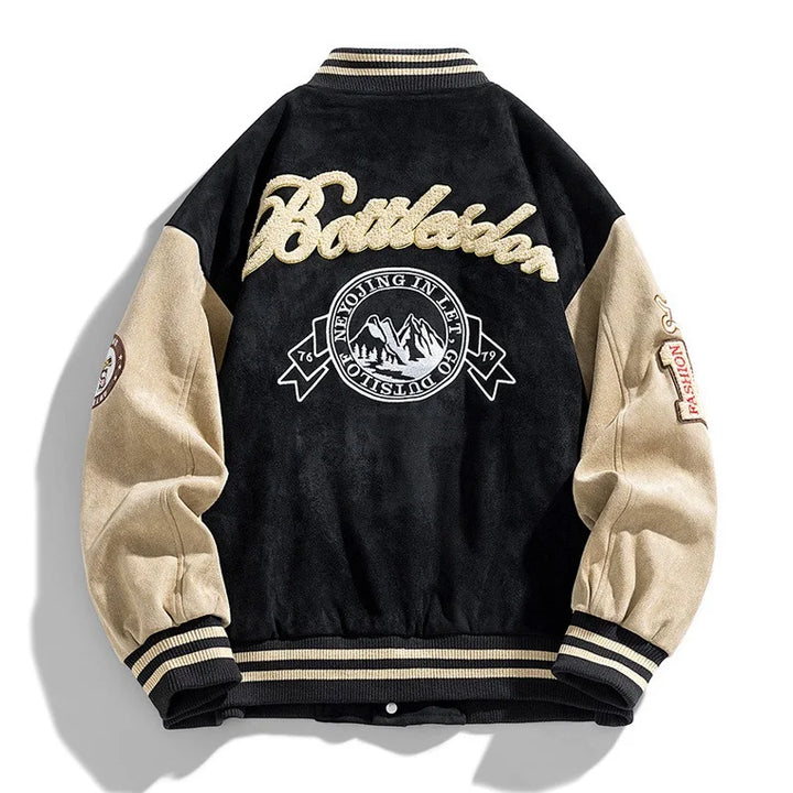 Trendy men's athletic style varsity jacket, a versatile winter coat & fashion outerwear. Great for modern streetwear looks.