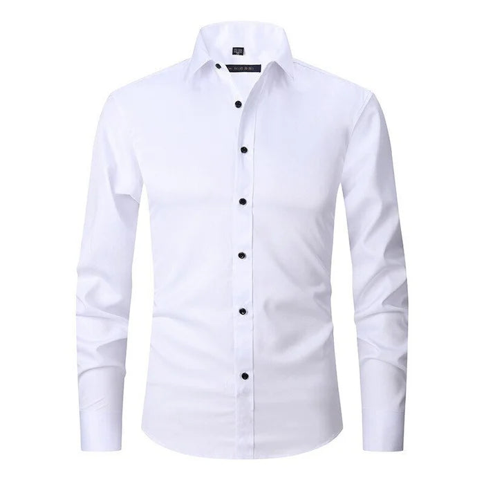 Men's stylish wrinkle-resistant dress shirt for professional wear. Long sleeve button-down for office or business casual.