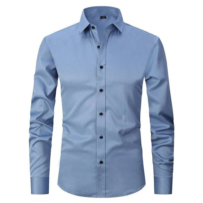 Man wearing a crisp, wrinkle-resistant dress shirt. Ideal for professional meetings & business casual events.