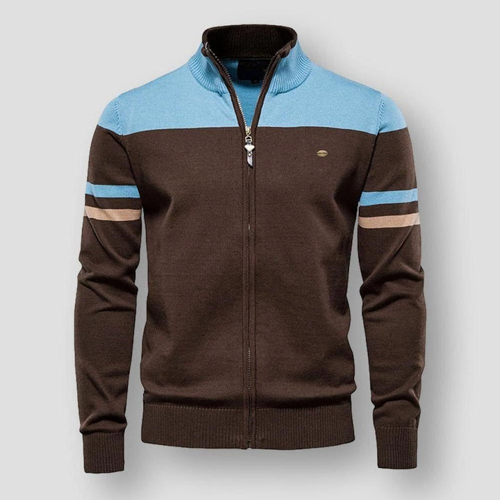 Men's stylish zip-up color block jacket for modern comfort, perfect casual outerwear for spring & fall.