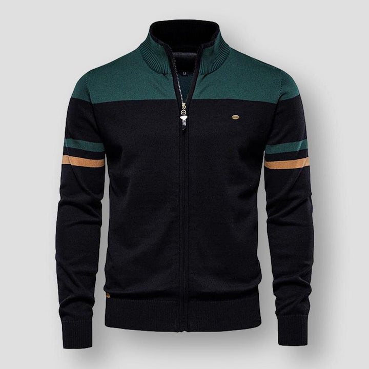 Stylish men's zip-up color block jacket featuring a modern design, excellent casual outerwear for all seasons.