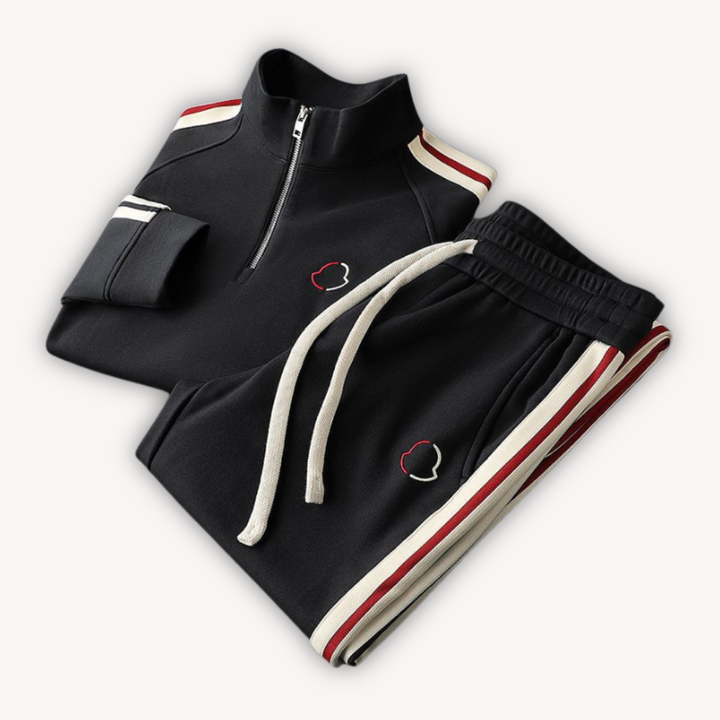 Soft fabric men's tracksuit set: a cozy zip-up hoodie & matching joggers for ultimate comfort & relaxation.
