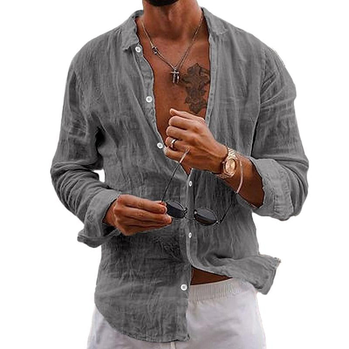 Men's summer long sleeve button-up shirt, casual & comfortable everyday style.