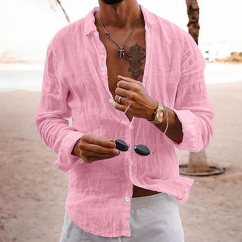Stylish men's long sleeve summer shirt, a casual button-up top for warm weather comfort.