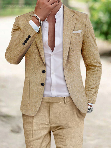 Stylish men's two-button tailored suit with notch lapel, perfect for weddings, office & summer fashion.