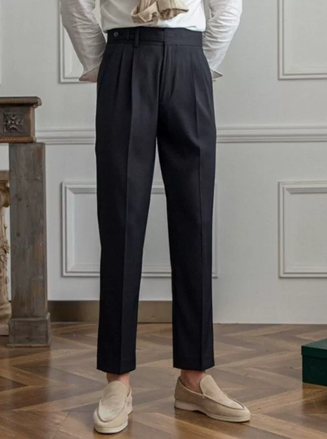Men's tailored flat front straight leg chino trousers, ideal for smart casual, office, or formal wear. Lightweight & versatile.