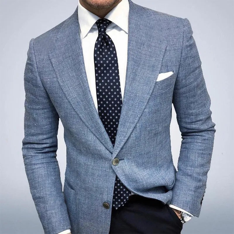 Close-up of lightweight men's tailored blazer jacket with subtle texture, ideal for business casual