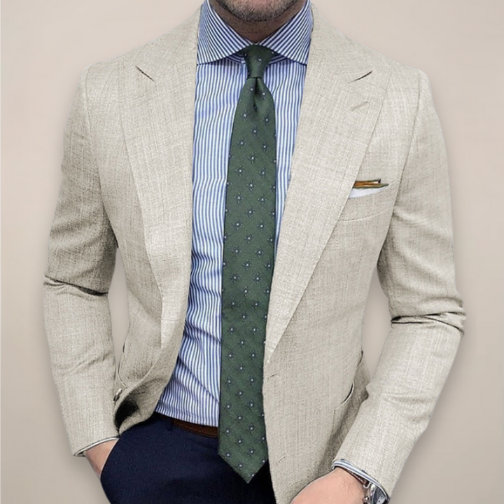 Stylish men's outerwear: a classic tailored textured blazer, perfect for formal or spring wear