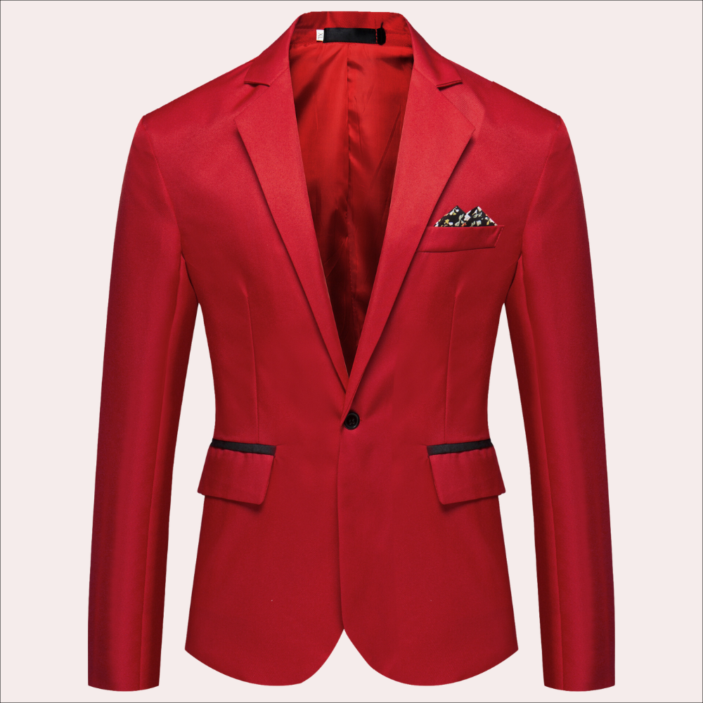 Close-up of a men's tailored single-breasted suit blazer, highlighting fabric texture and exquisite craftsmanship.