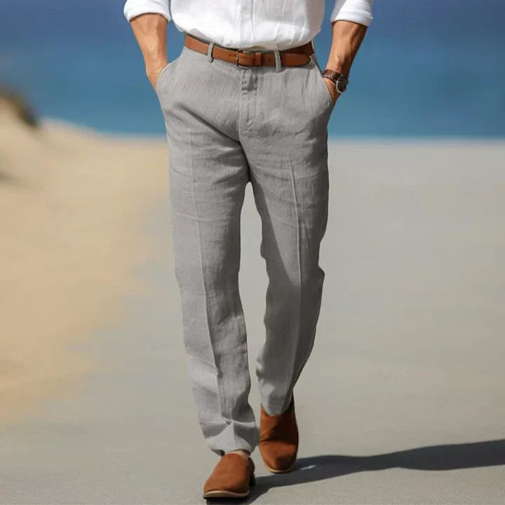 Crisp white men's tailored casual trousers, a fresh choice for spring/summer