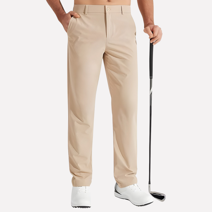 Sleek men's performance golf pants with tailored fit and comfortable stretch fabric for all-day wear on the course.