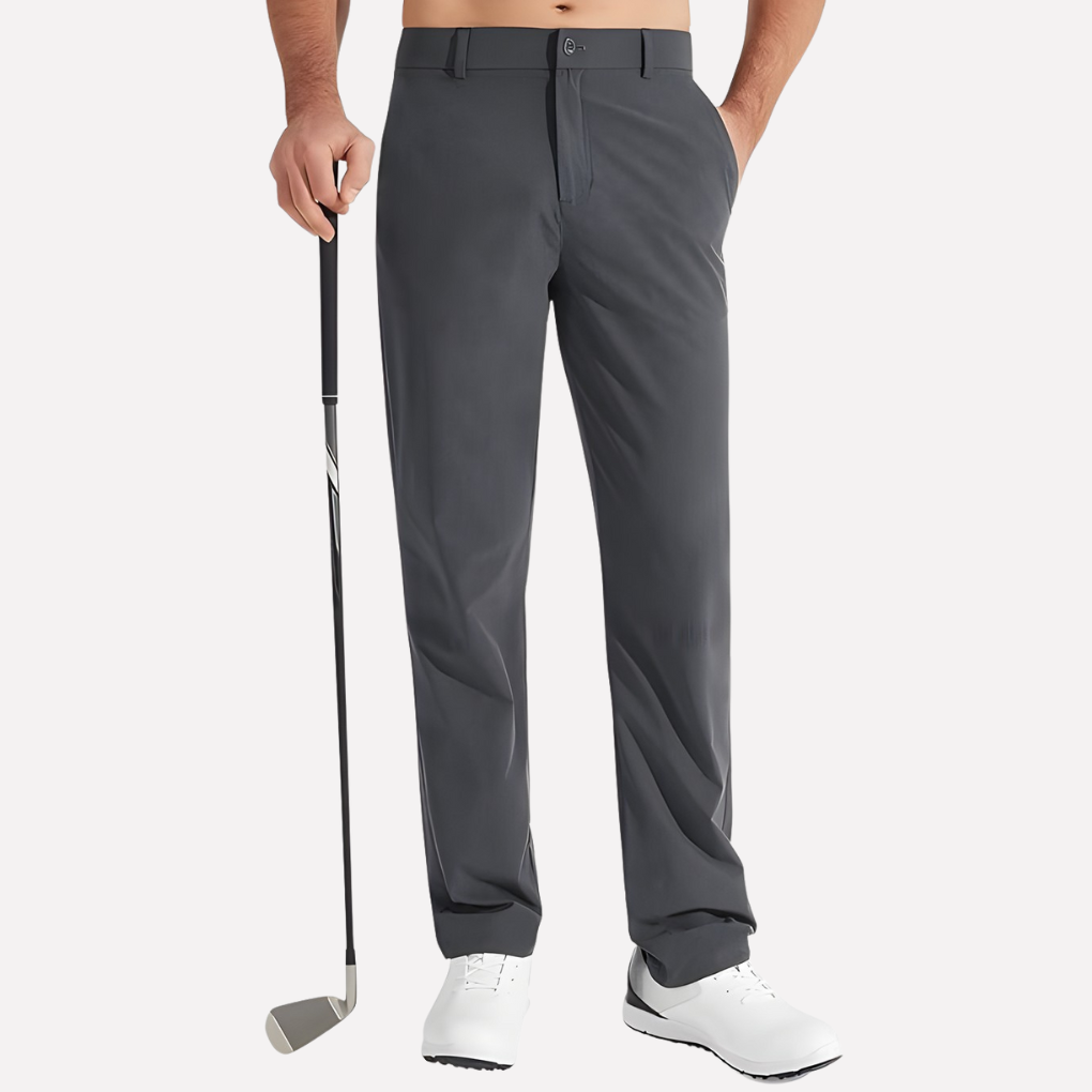 Quick-dry men's golf pants with a tailored stretch fit for optimal performance and comfort. Ideal for activewear.