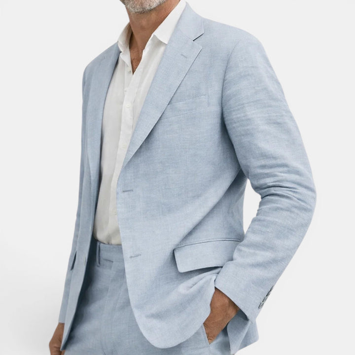 Smart men's fashion: coordinated suit blazer & pants set for a sharp, sophisticated business casual look.