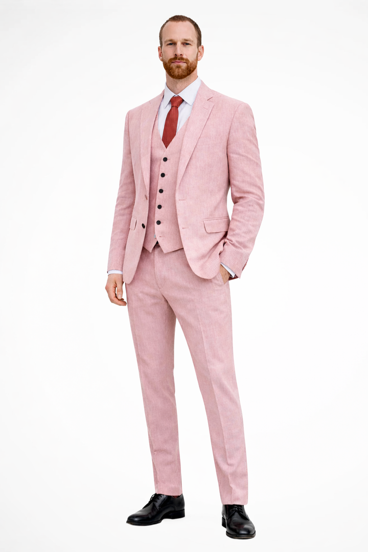 Elegant men's wedding guest suit, a three-piece formal wear ensemble for stylish event attire.
