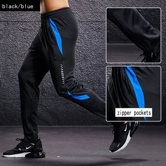 Men's tapered athletic jogger pants in black with secure zipper pockets. Ideal for training & activewear.
