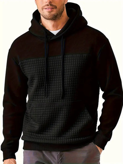 Close-up of textured grid pattern on a men's versatile long sleeve hoodie