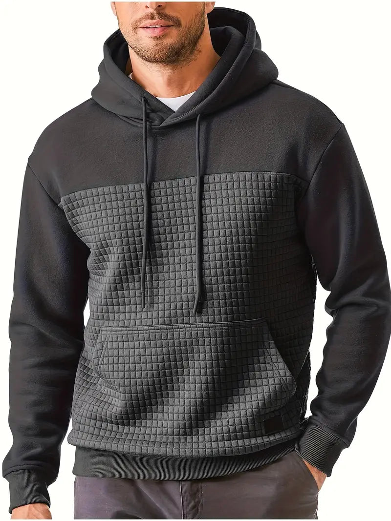 Men's casual wear textured grid hooded sweatshirt, ideal for street style fashion