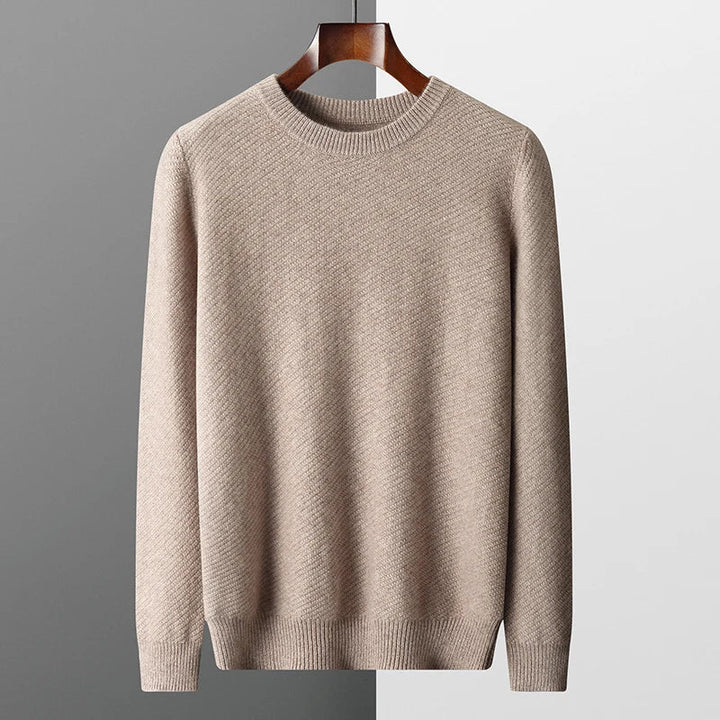 Men's textured knit crew neck sweater in classic style, perfect for fall & winter comfort.