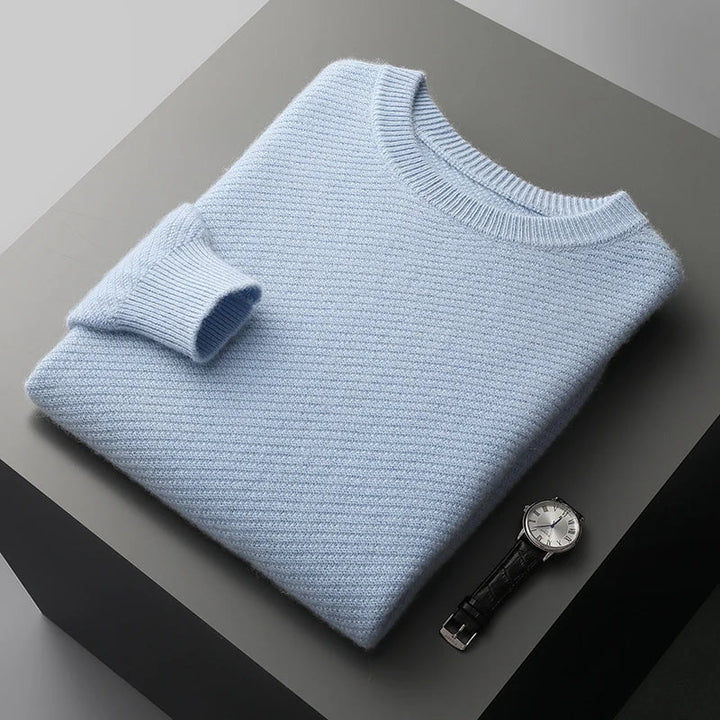 Classic men's textured knit crew neck sweater, a stylish & comfortable long sleeve pullover.