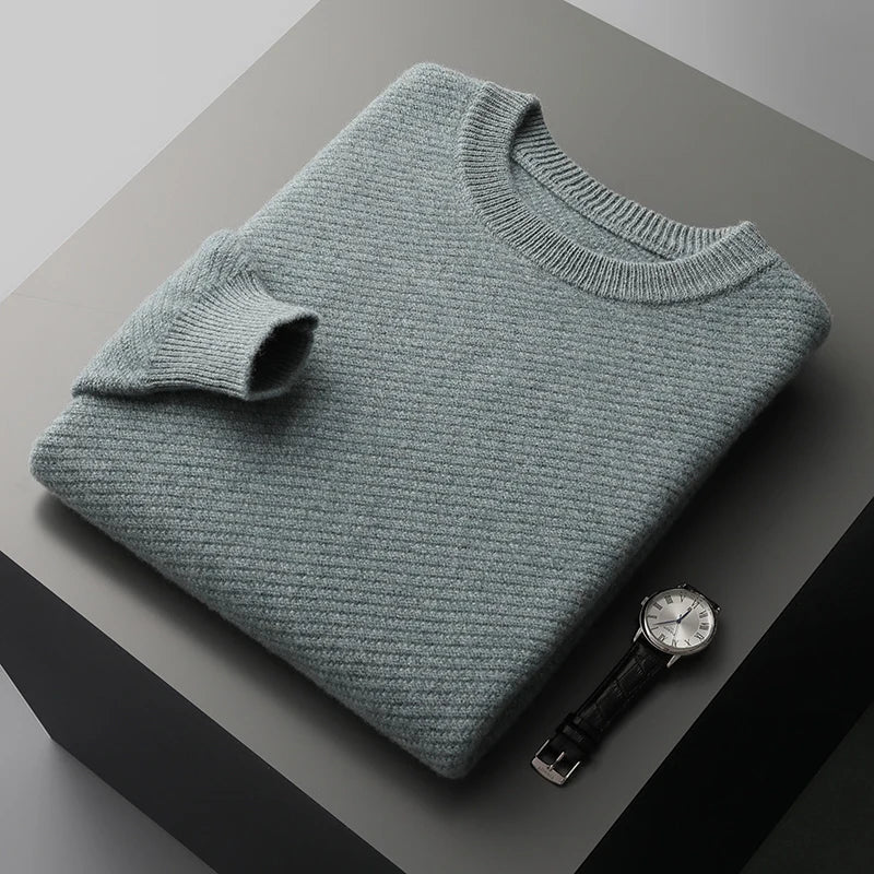 Men's versatile crew neck sweater, a cozy textured knit top perfect for everyday comfort.