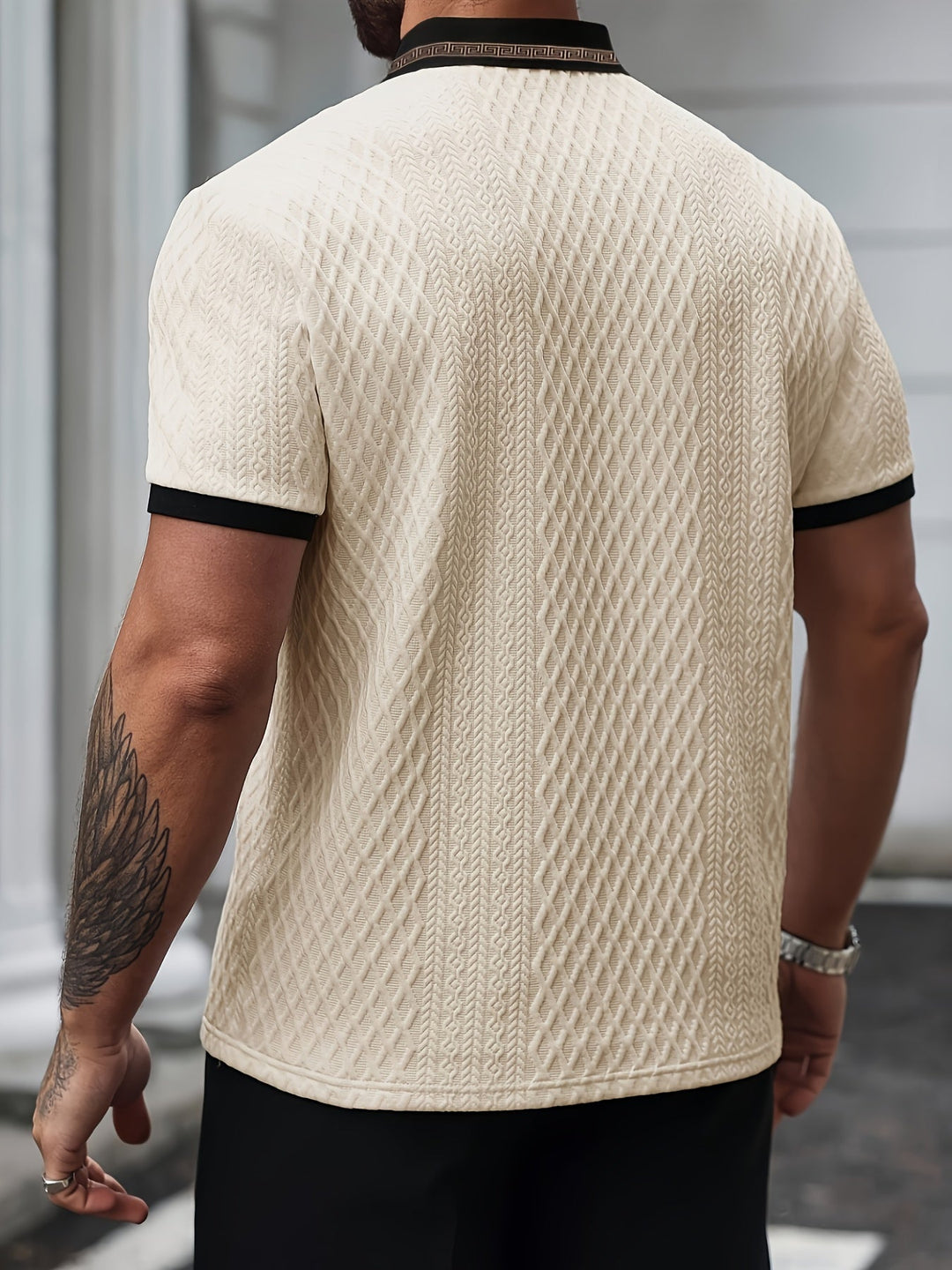 Comfortable men's breathable textured polo shirt, a stylish summer top for men's fashion.