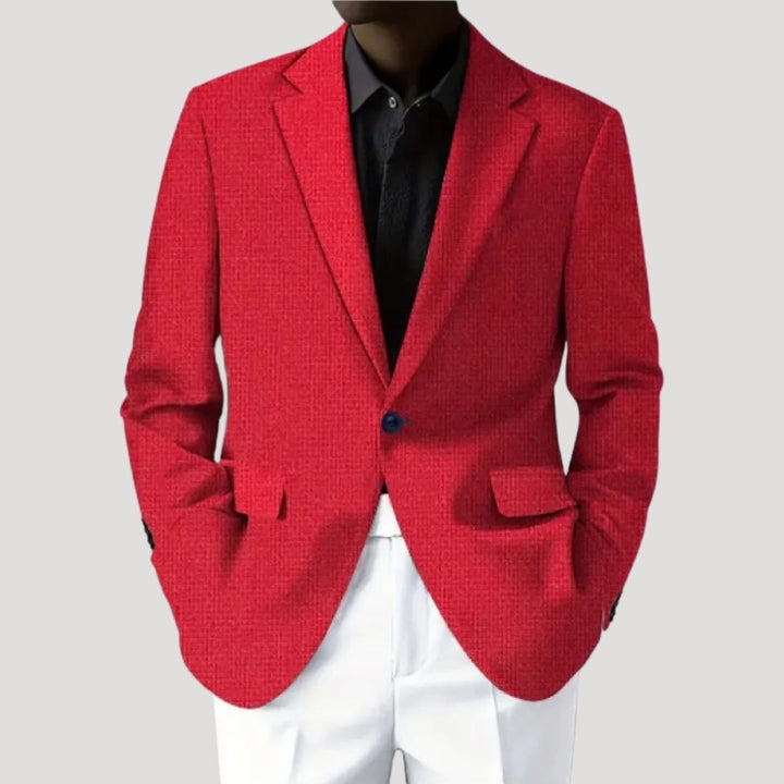 Elegant men's textured blazer, a key piece for an elevated casual wardrobe.