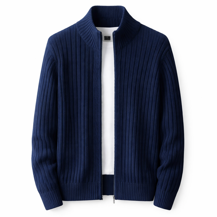 Stylish men's textured zip jacket with stand collar, perfect for versatile layering and comfortable outerwear.
